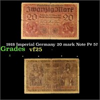 1918 Imperial Germany 20 mark Note P# 57 Grades vf
