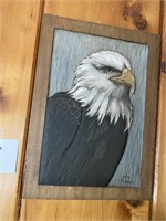 SIGNED WOODEN CARVED EAGLE WALL HANGING