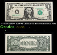 **Star Note** 2009 $1 Green Seal Federal Reserve N