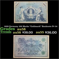 1908 Germany 100 Marks "Goldmark" Banknote P# 34 G