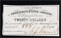 1861 Confederate States 20 Dollars  Note Grades Ch