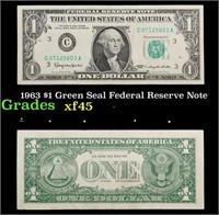 1963 $1 Green Seal Federal Reserve Note Grades xf+
