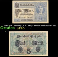 1917-1918 Germany (WWI Era) 5 Marks Banknote P# 56