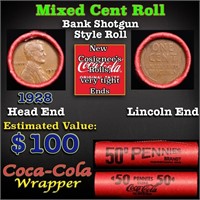 Mixed small cents 1c orig shotgun roll, 1928-p Lin