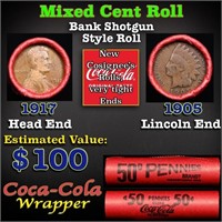 Mixed small cents 1c orig shotgun roll, 1917-p Lin