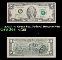 2003A $2 Green Seal Federal Reserve Note Grades vf