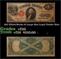 1917 $1 Large Size Legal Tender Note Grades vf, ve