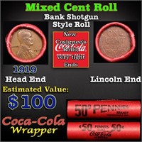 Mixed small cents 1c orig shotgun roll, 1919-p Lin