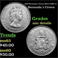 1964 Bermuda 1 Crown Silver KM# 14 Grades Select U