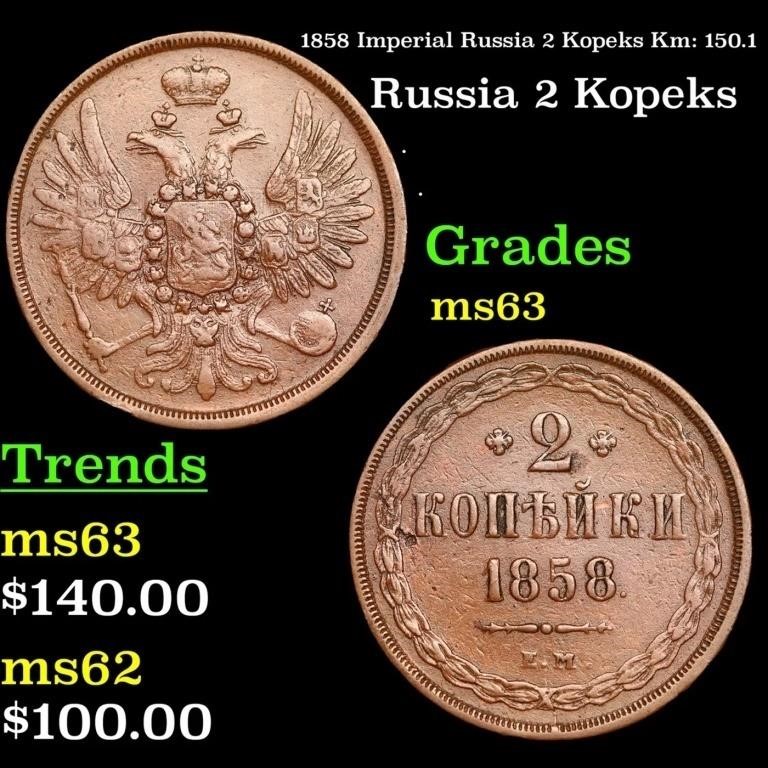 1858 Imperial Russia 2 Kopeks Km: 150.1 Grades Sel