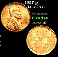 1957-p Lincoln Cent 1c Grades GEM Unc RD