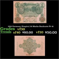 1910 Germany (Empire) 50 Marks Banknote P# 41 Grad