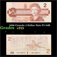 1986 Canada 2 Dollar Note P# 94B Grades vf+