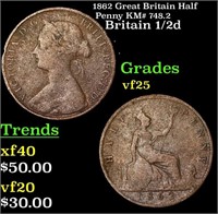 1862 Great Britain Half Penny KM# 748.2 Grades vf+