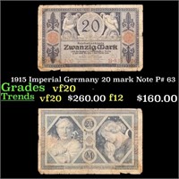 1915 Imperial Germany 20 mark Note P# 63 Grades vf