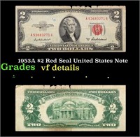 1953A $2 Red Seal United States Note Grades vf det