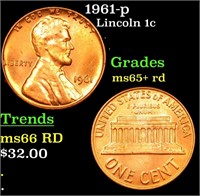 1961-p Lincoln Cent 1c Grades Gem+ Unc RD