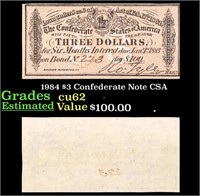 1984 $3 Confederate Note CSA Grades Select CU