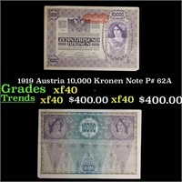 1919 Austria 10,000 Kronen Note P# 62A Grades xf