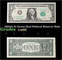 2003A $1 Green Seal Federal Reserve Note Grades Ge