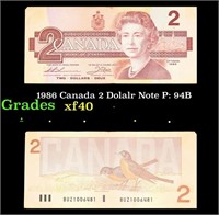 1986 Canada 2 Dollar Note P: 94B Grades xf