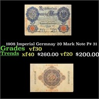 1908 Imperial Germnay 20 Mark Note P# 31 Grades vf