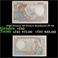 1940 France 50 Francs Banknote P# 93 Grades vf++