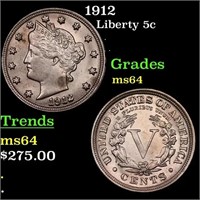 1912 Liberty Nickel 5c Grades Choice Unc