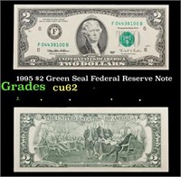 1995 $2 Green Seal Federal Reserve Note Grades Sel
