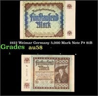 1922 Weimar Germany 5,000 Mark Note P# 81B Grades
