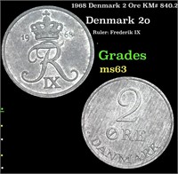 1968 Denmark 2 Ore KM# 840.2 Grades Select Unc