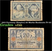 1915 Germany (Empire) 20 Marks Banknote P# 63 Grad