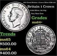 1937 Great Britain 1 Crown Silver KM# 857 Grades C