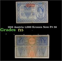 1919 Austria 1,000 Kronen Note P# 59 Grades f+