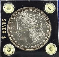 1885-O Morgan silver dollar in case  Edge toneing