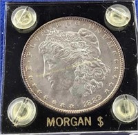 1889 Morgan silver dollar in case  Edge toneing
