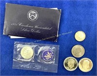 (5) US Coins  1971 Ike UNC 40% silver dollar &