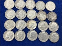 (20) Roosevelt silver dimes  1960s
