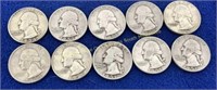(10) Washington silver quarters  1950s