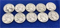 (10) Washington silver quarters  1940s