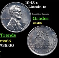 1943-s Lincoln Cent 1c Grades GEM Unc