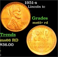 1951-s Lincoln Cent 1c Grades Gem+ Unc RD