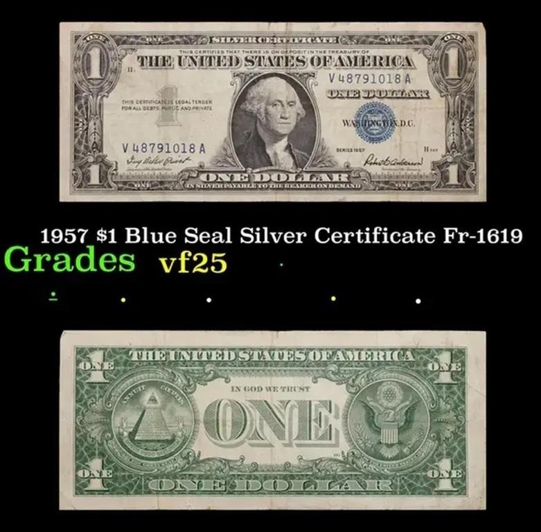 1957 $1 Blue Seal Silver Certificate Fr-1619 Grade