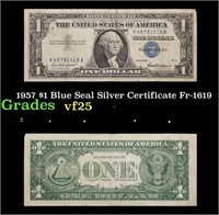 1957 $1 Blue Seal Silver Certificate Fr-1619 Grade