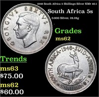 1948 South Africa 5 Shillings Silver KM# 40.1 Grad