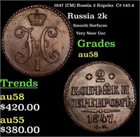 1847 (CM) Russia 2 Kopeks  C# 145.4 Grades Choice