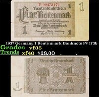 1937 Germany 1 Rentenmark Banknote P# 173b Grades