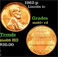 1962-p Lincoln Cent 1c Grades Gem+ Unc RD