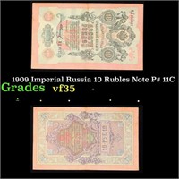 1909 Imperial Russia 10 Rubles Note P# 11C Grades