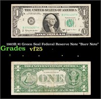 1963B $1 Green Seal Federal Reserve Note Grades vf